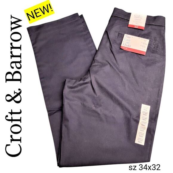 Croft & Barrow BRAND NEW Easy Care Flat Front Navy Blue Khaki Pants - Picture 1 of 9